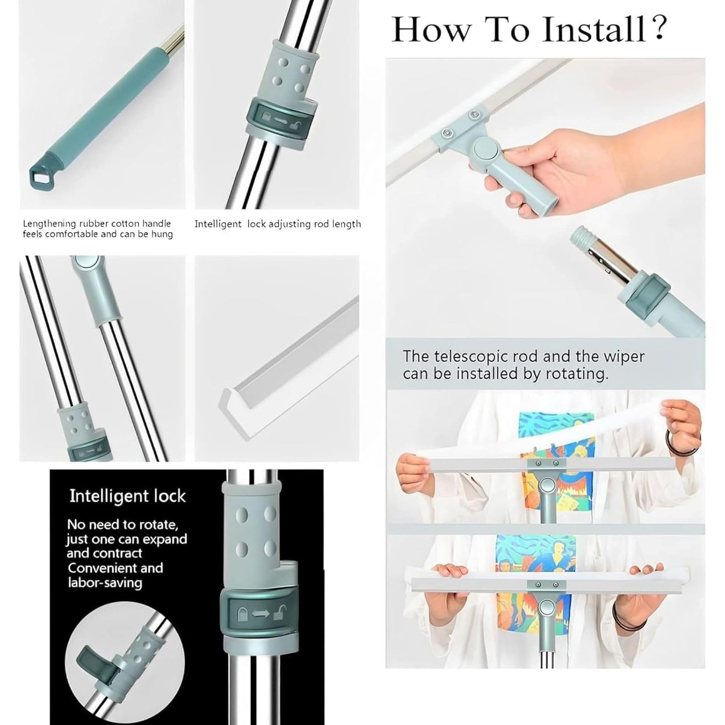 Magic Broom Sweeper for Floor Cleaning – Multifunctional Silicone Wiper Mop with Stainless Steel Extendable Handle – Wet & Dry Use – Bathroom Floor Wiper & Window Squeegee Viper for Home.